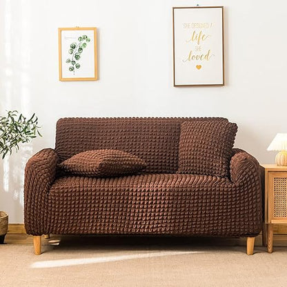 Stretchable Fitted Turkish Bubble Sofa Cover Chocolate