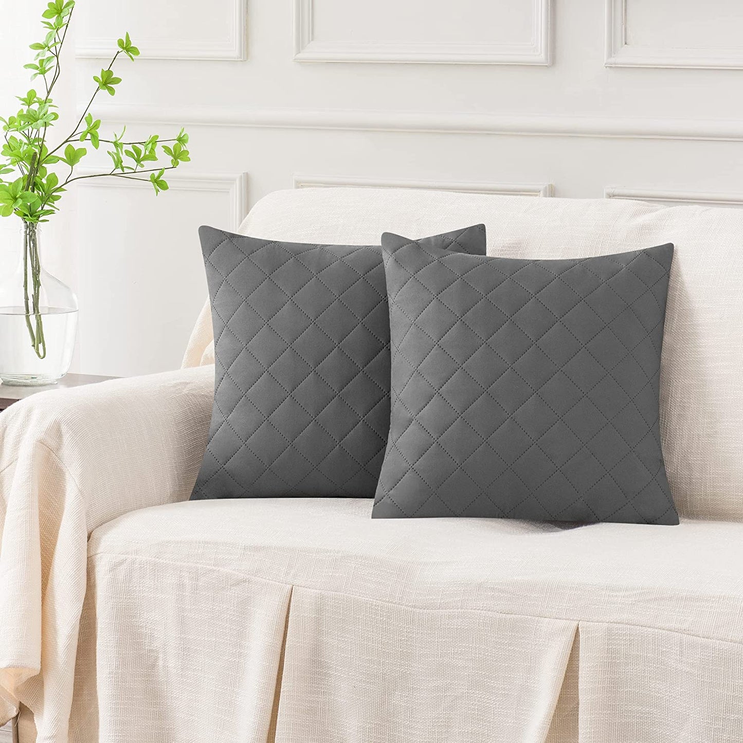 Quilted Cushion Cover Square 16✘16 Inches - Grey