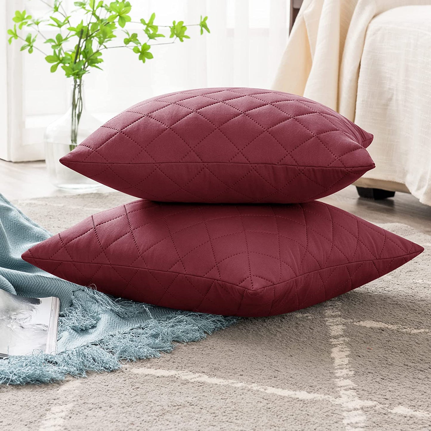 Quilted Cushion Cover Square 16✘16 Inches - Maroon