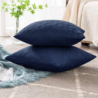 Quilted Cushion Cover Square 16✘16 Inches - Navy Blue