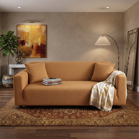 Stripe Jacquard Sofa Cover - Copper