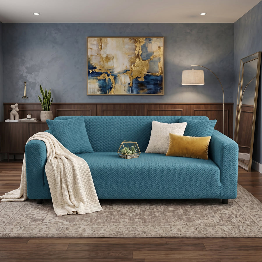 Stripe Jacquard Sofa Cover - Zinc