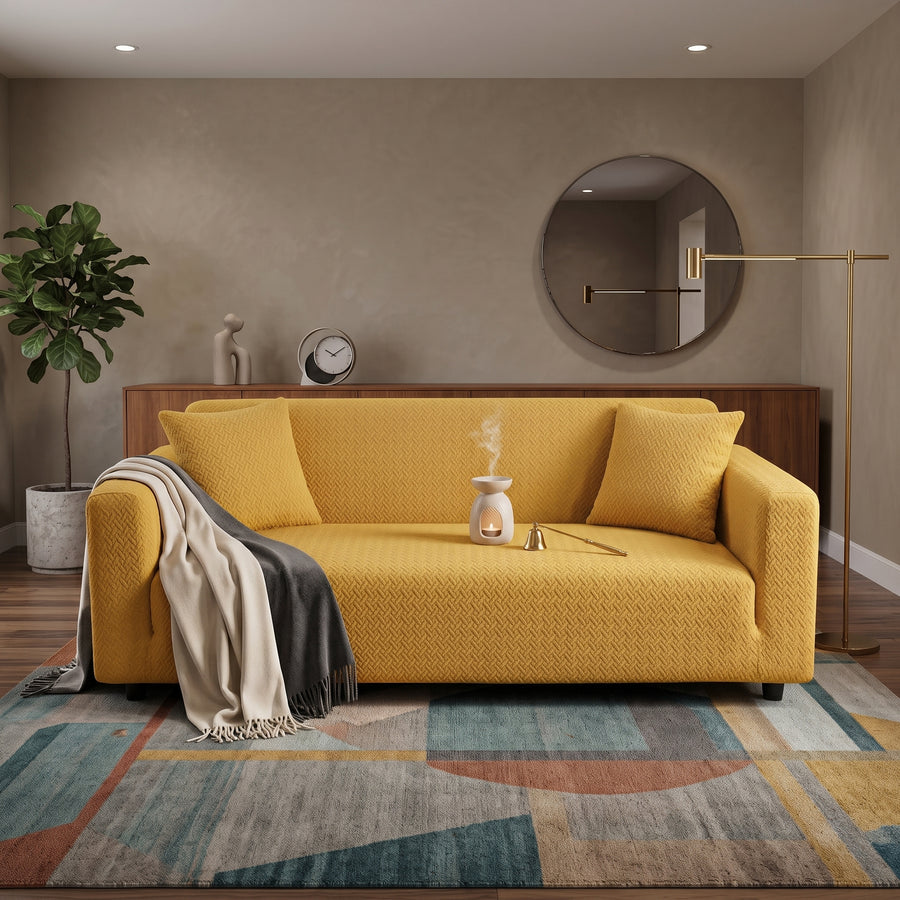 Stripe Jacquard Sofa Cover - Yellow