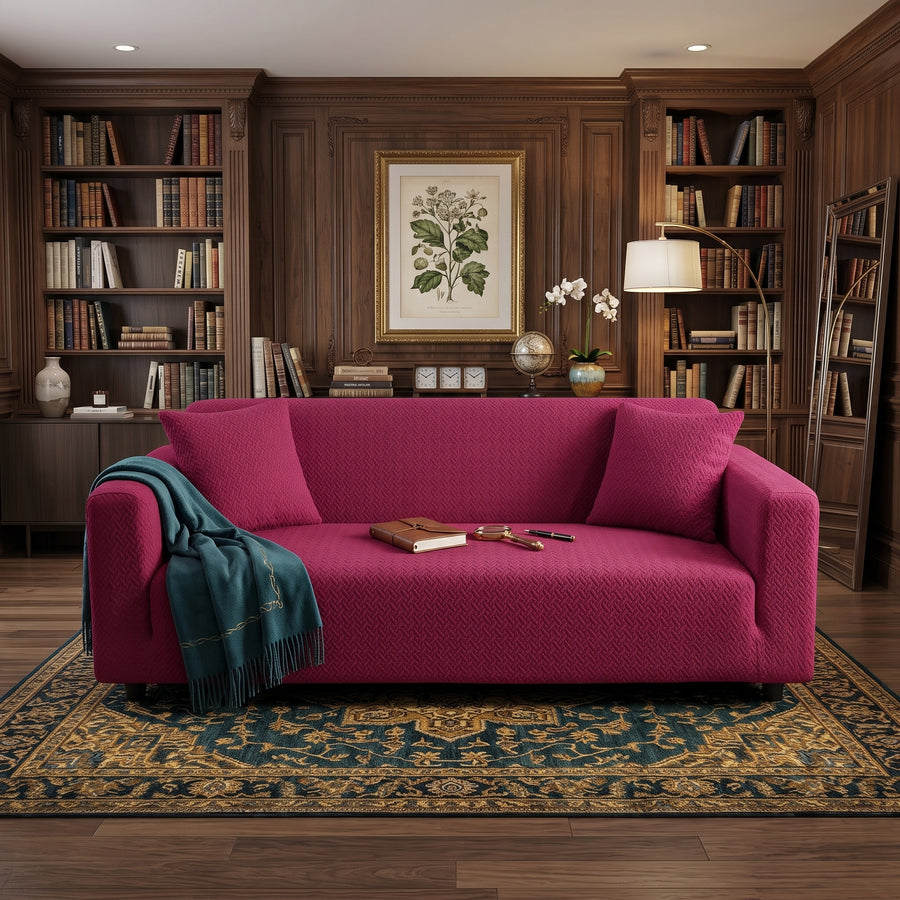 Stripe Jacquard Sofa Cover - Maroon