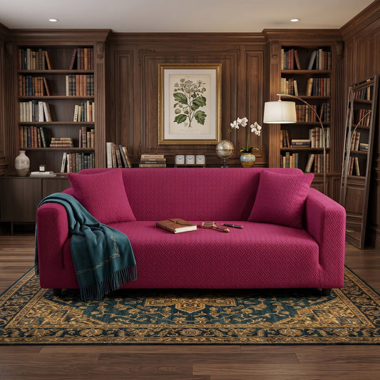 Stripe Jacquard Sofa Cover - Maroon